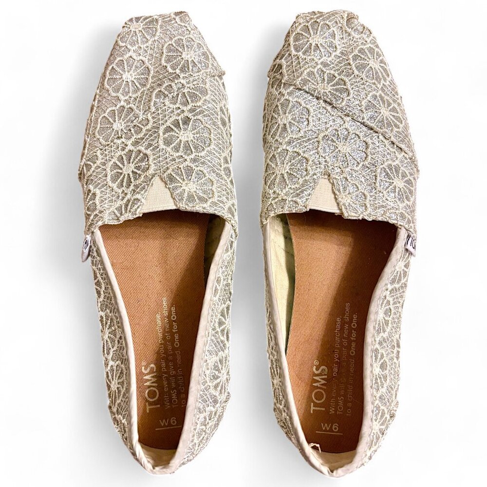 TOMS Floral Crochet Glitter Slip-On Shoes - Picture 4 of 9
